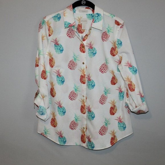 Chico's No Iron Pineapple Button Front Top HW8038 - Picture 8 of 8